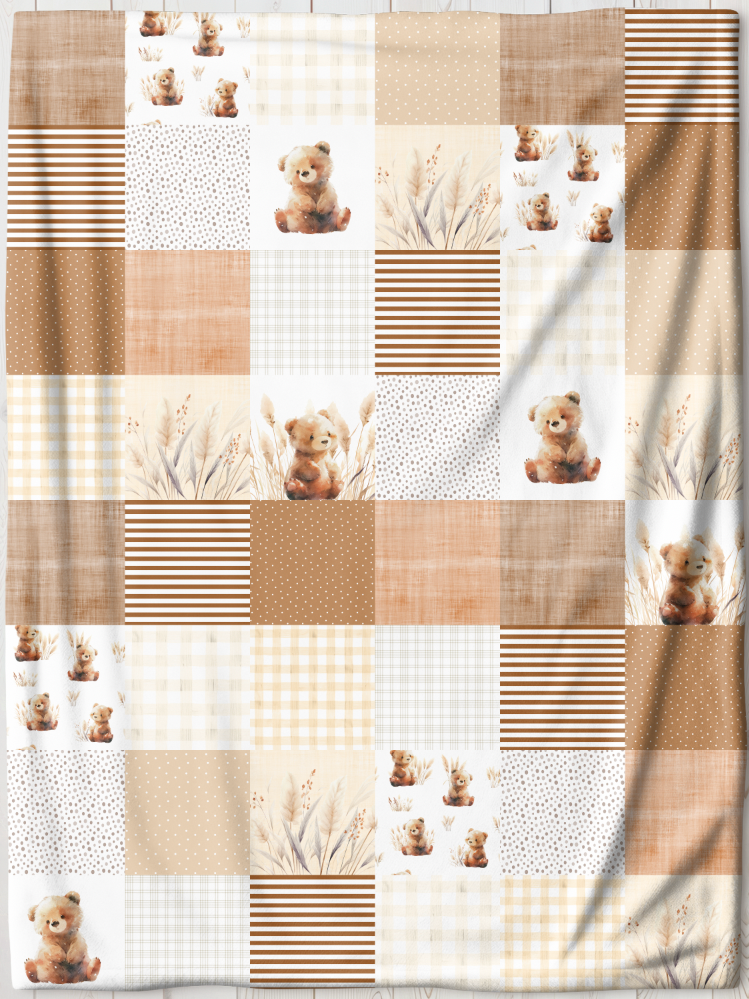 Couverture en minky - Courte-pointe/Ourson au champs de blé