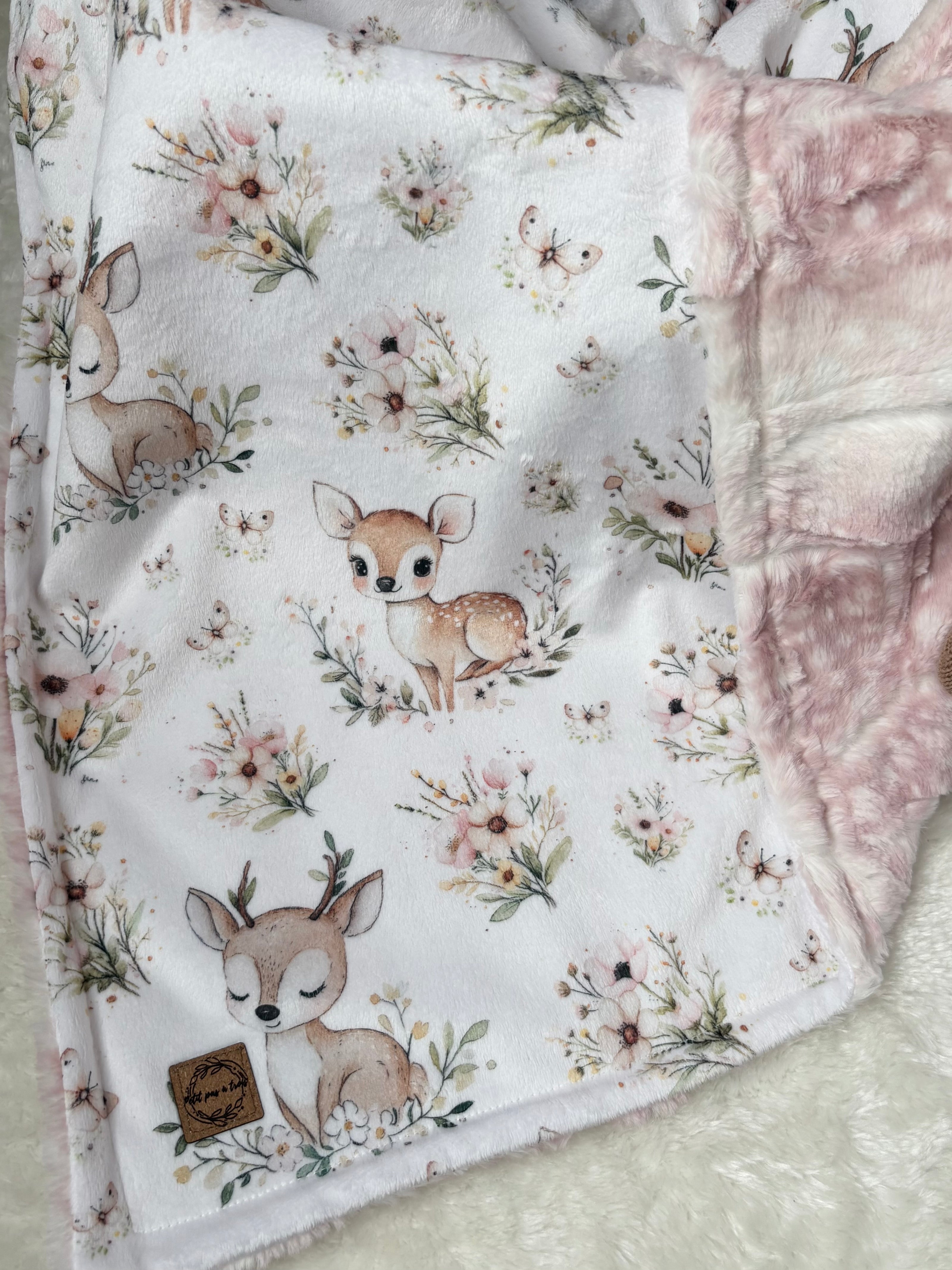 Couverture minky/fourrure - Bambi fleuris