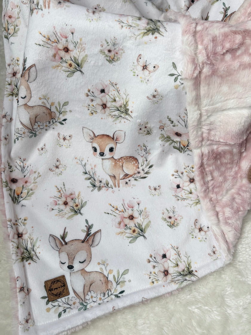 Couverture minky/fourrure - Bambi fleuris