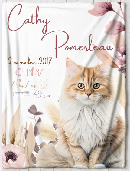 Doudou de naissance personnalisée - Chat fleuris