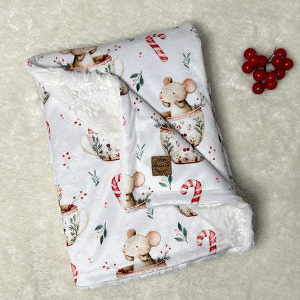 Couverture minky/fourrure - Souris sous le gui