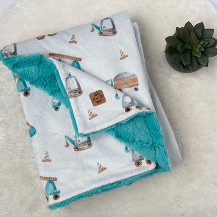 Couverture minky/fourrure - Camions turquoises
