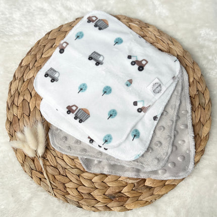 Débarbouillettes réversibles - Vroum vroum / Gris clair