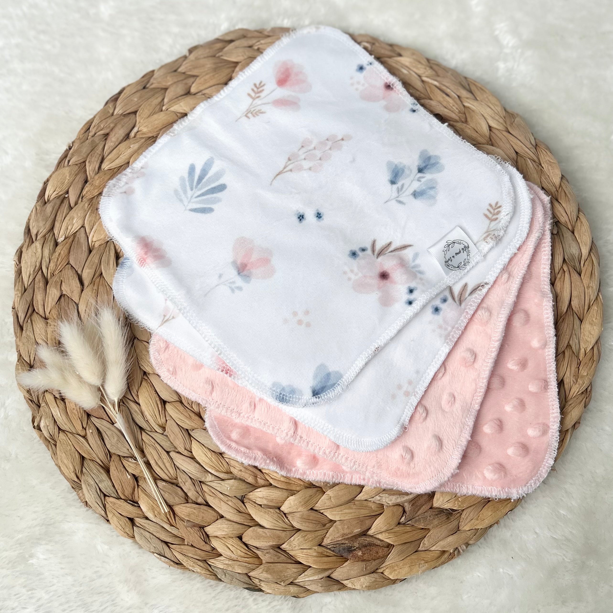 Débarbouillettes réversibles - Floral boho pastel / Quartz