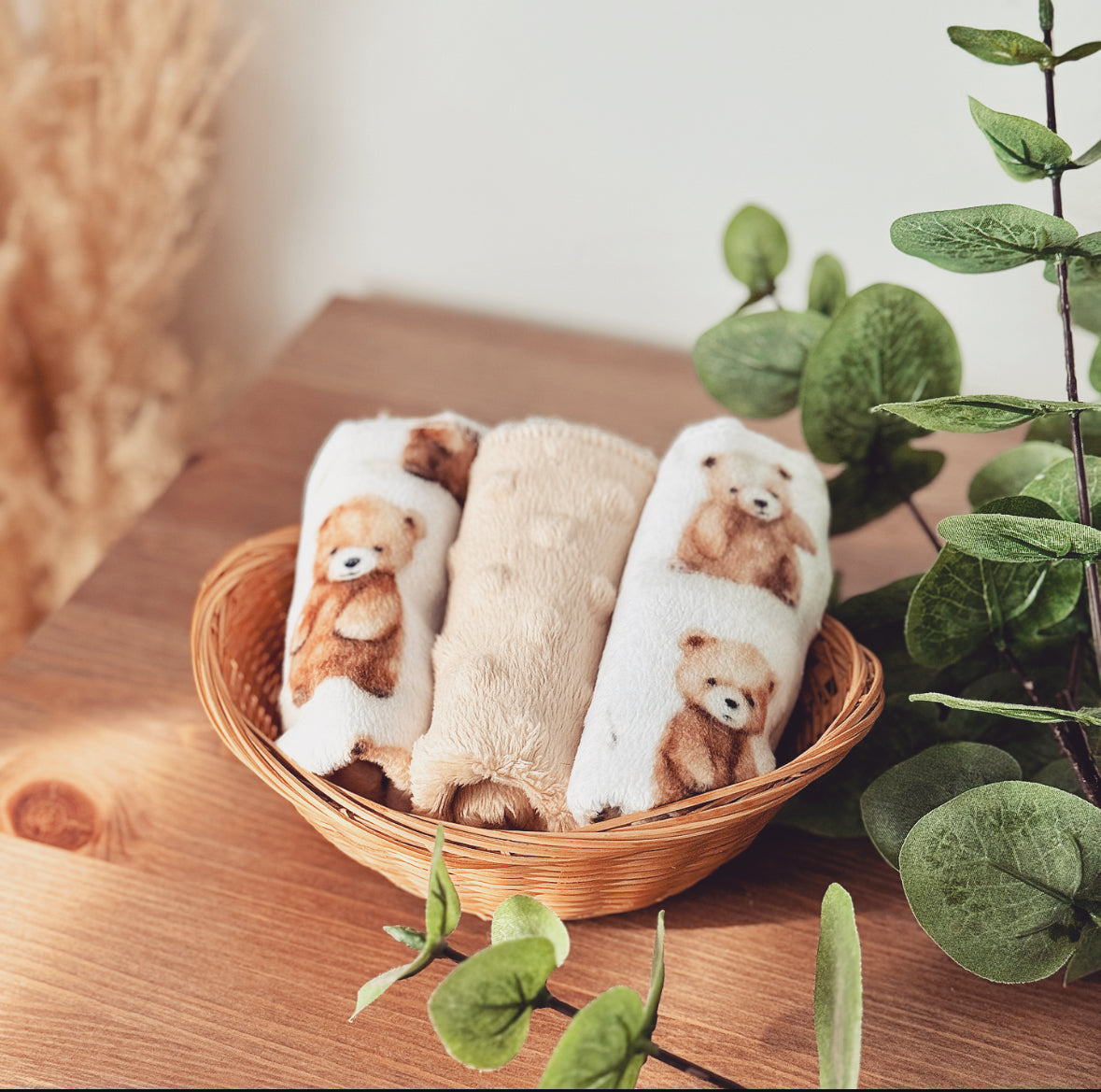 Débarbouillettes réversibles - Ourson mignon / Latté