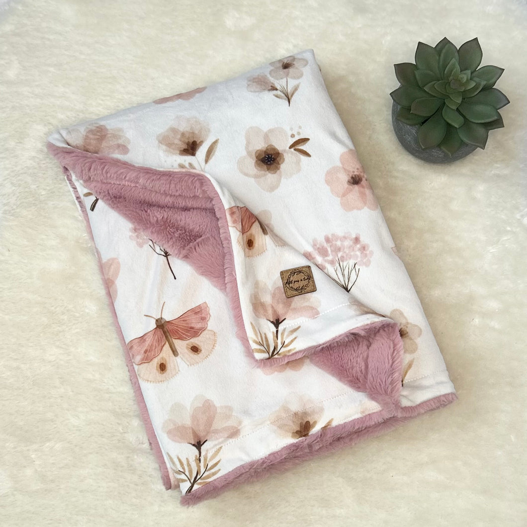 Couverture en minky/fourrure - Floral blush