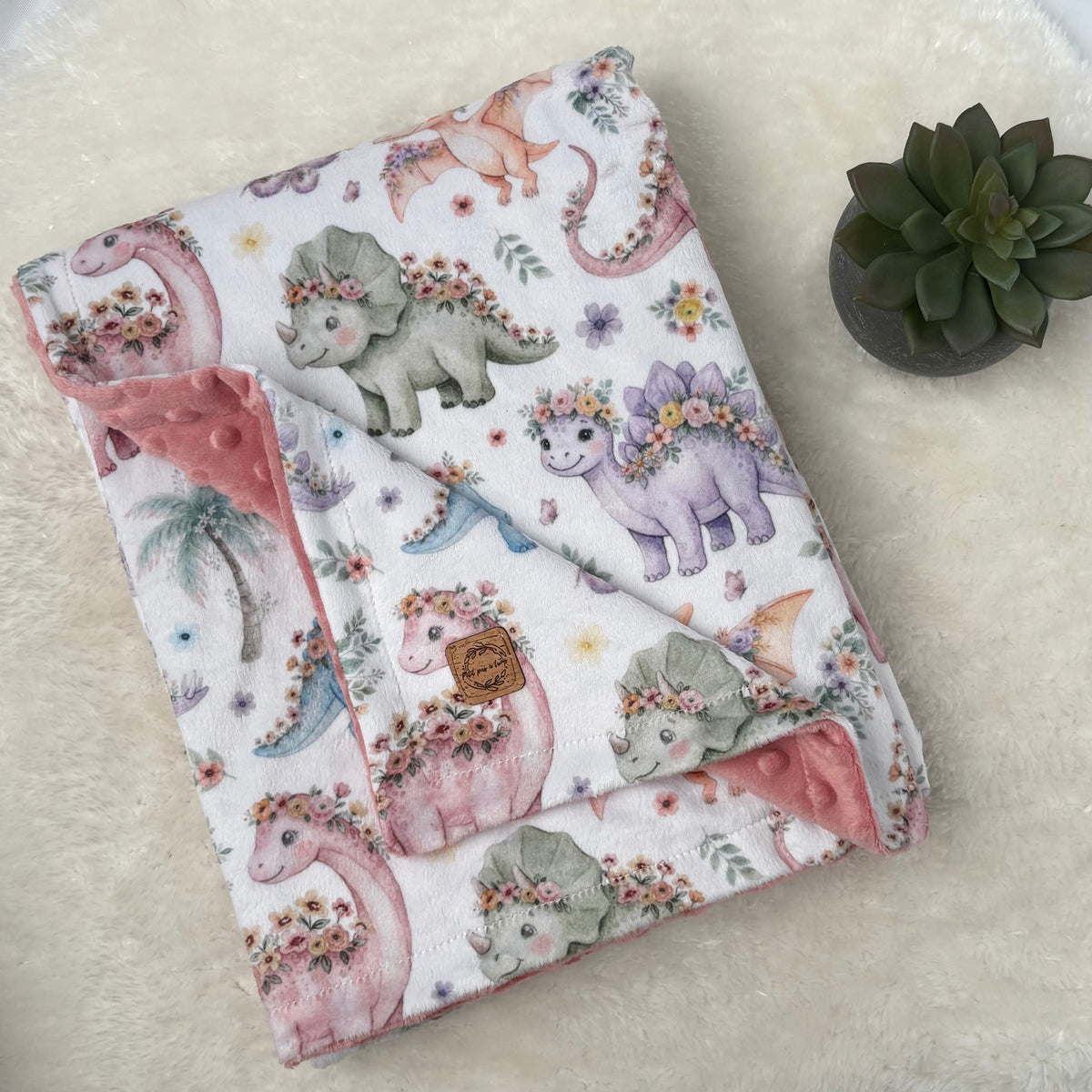 Couverture en minky - Dinos fleuris