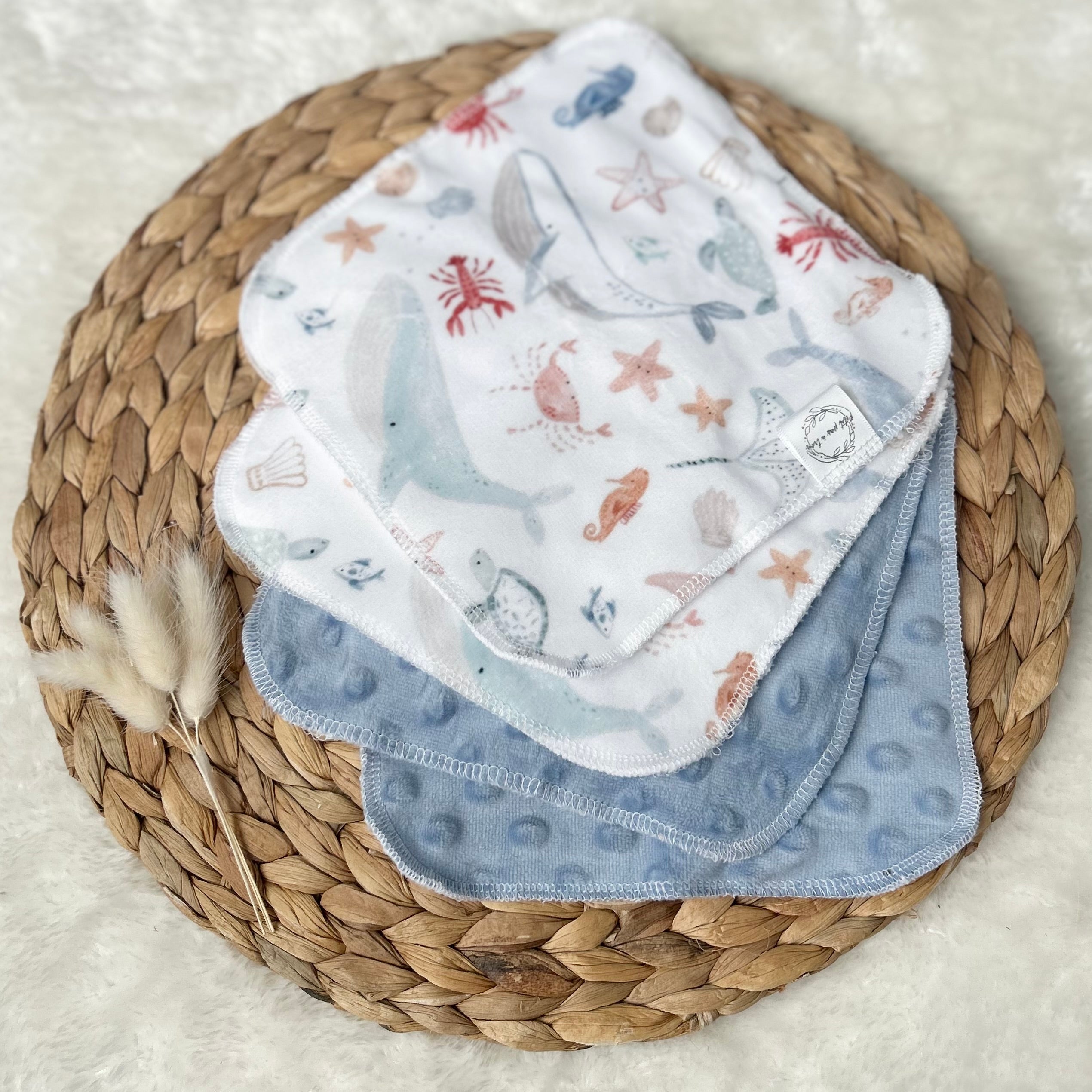 Débarbouillettes réversibles - Sous la mer / Bleu gris