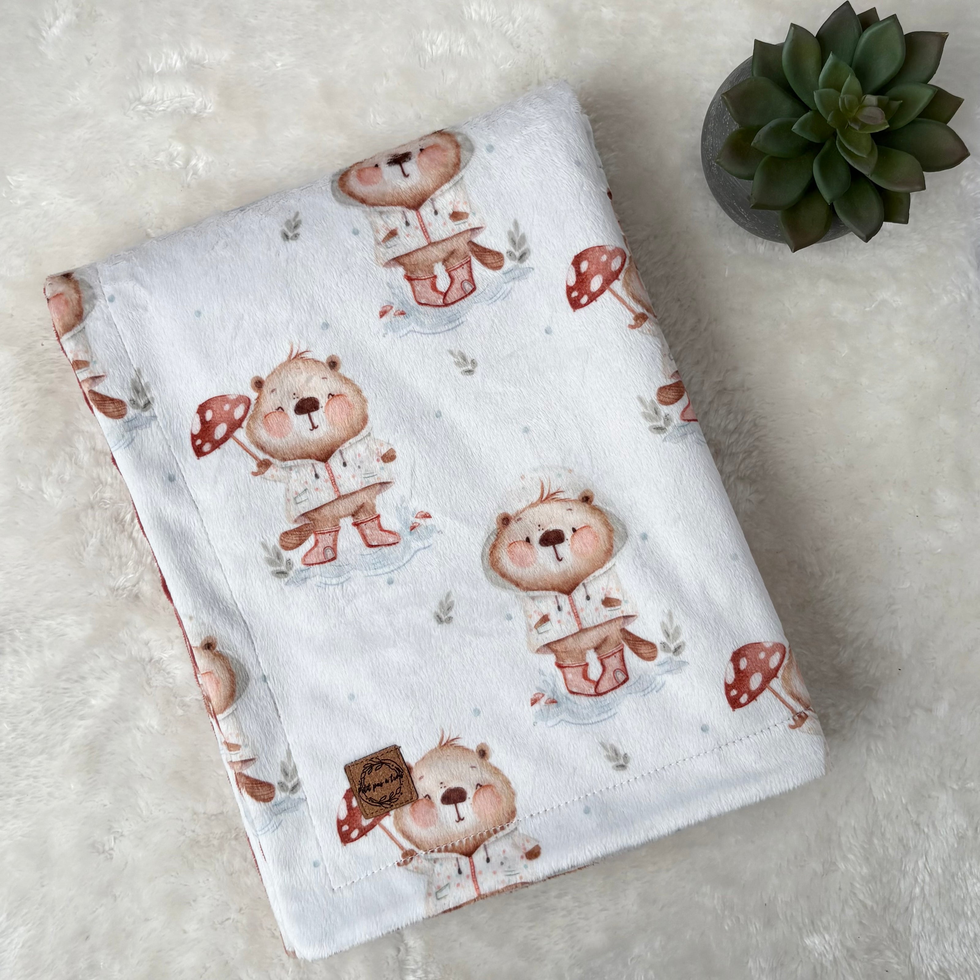 Couverture en minky - Castor sous la pluie