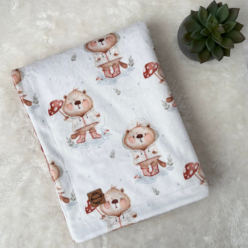 Couverture en minky - Castor sous la pluie