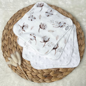Débarbouillettes réversibles - Fleur de coton / Blanc