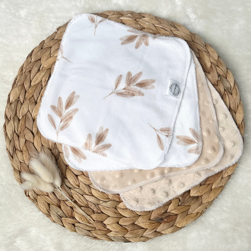 Débarbouillettes réversibles - Feuilles de blé / Latté