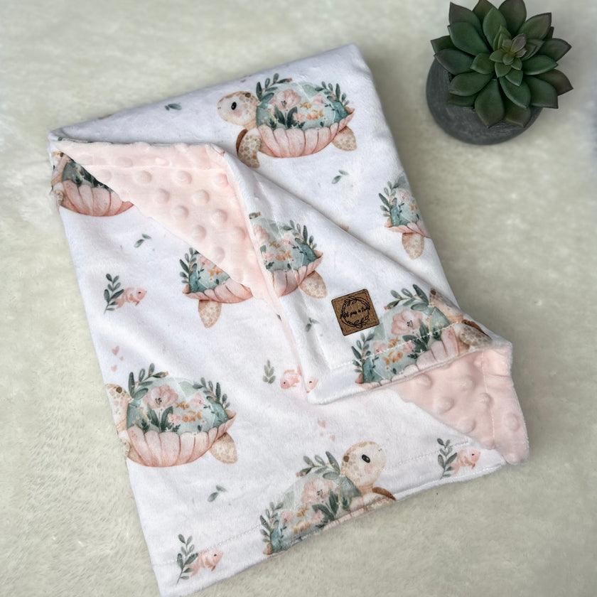 Couverture en minky - Tortues fleuris