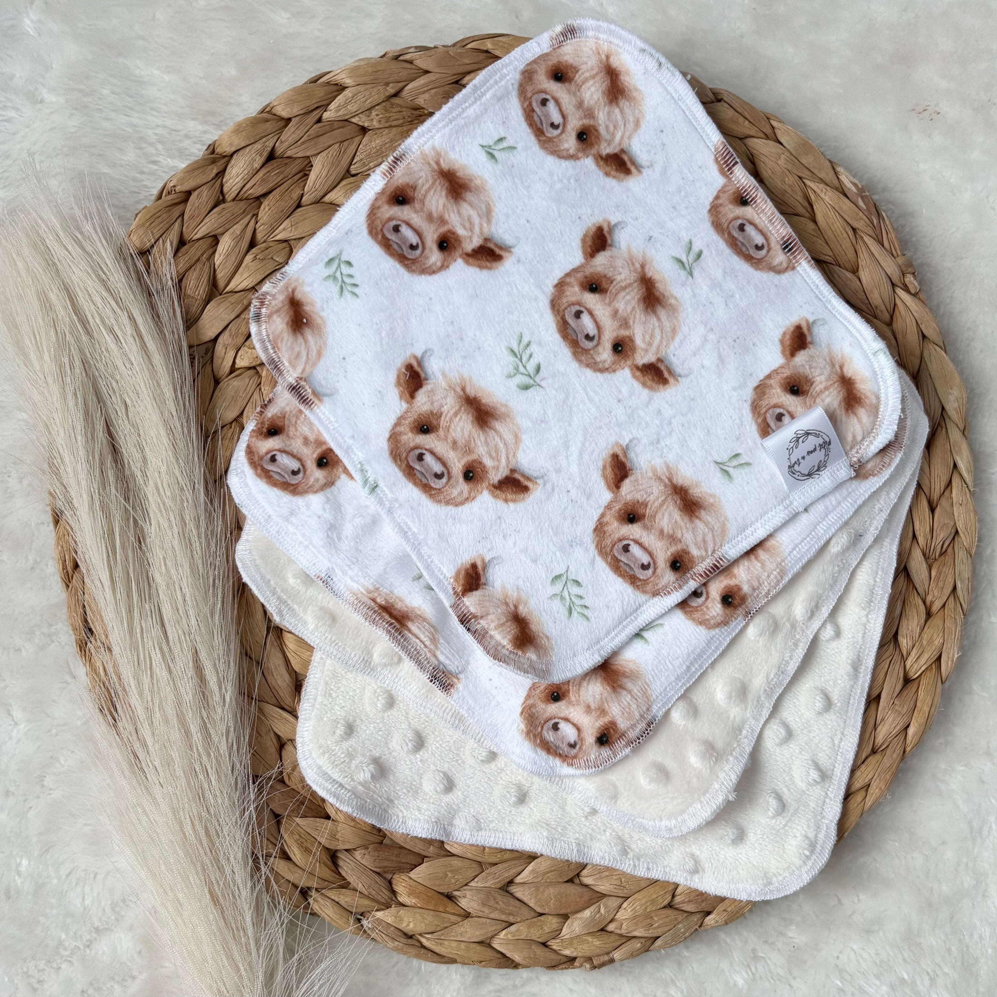 Débarbouilettes réversibles - Vache highland / Crème
