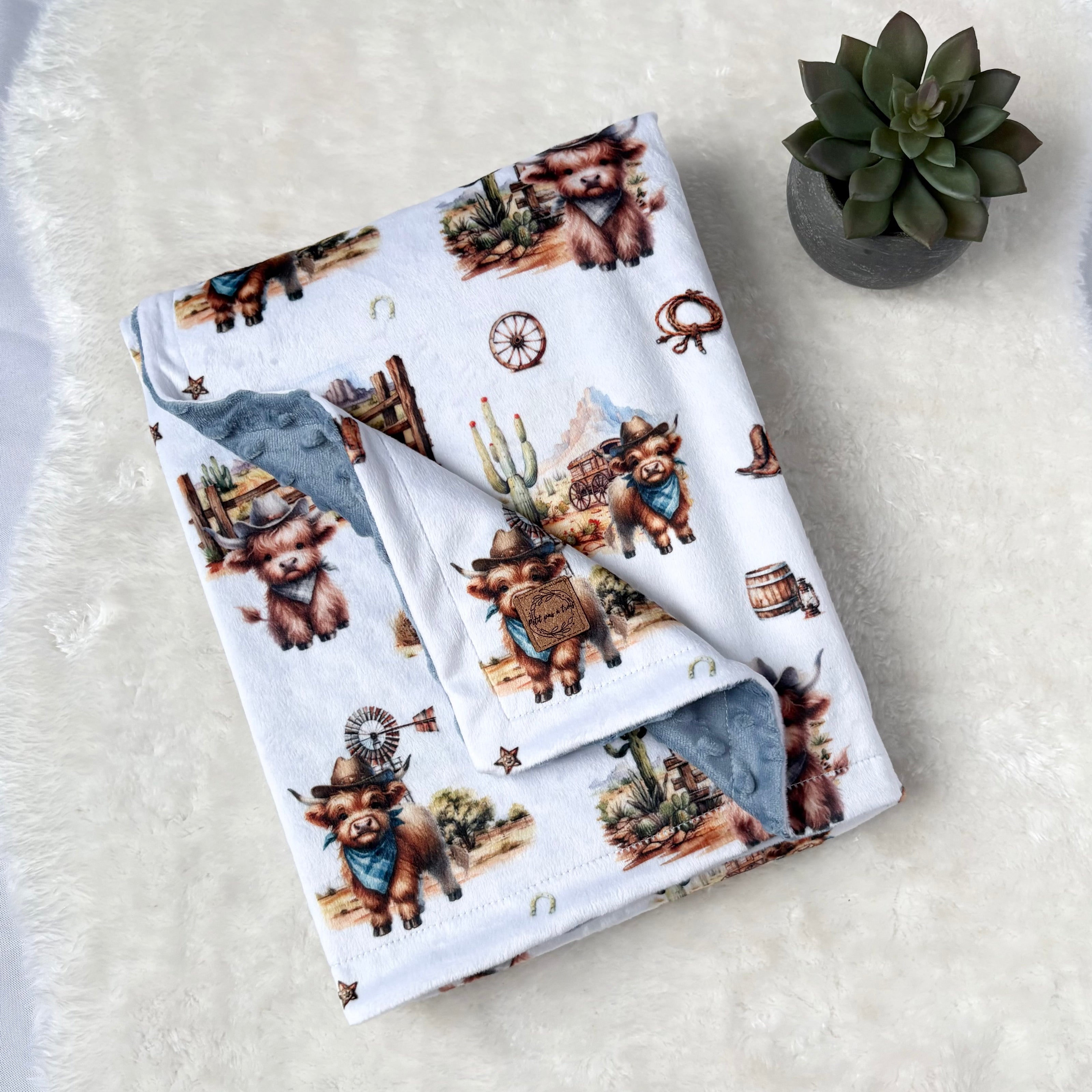 Couverture en minky - Vache highland western