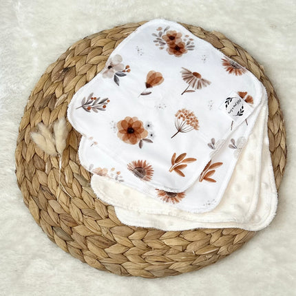 Débarbouillettes réversibles - Floral boho automnal / Crème
