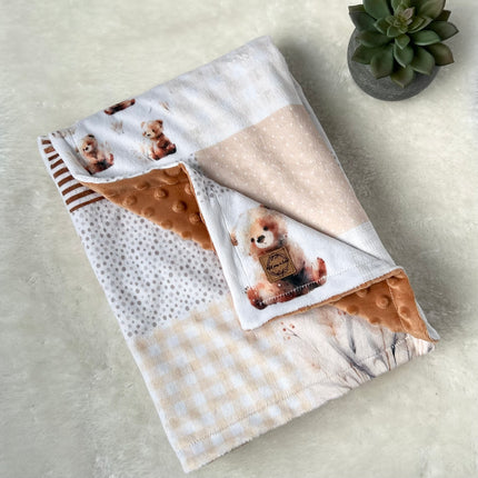 Couverture en minky - Courte-pointe/Ourson au champs de blé