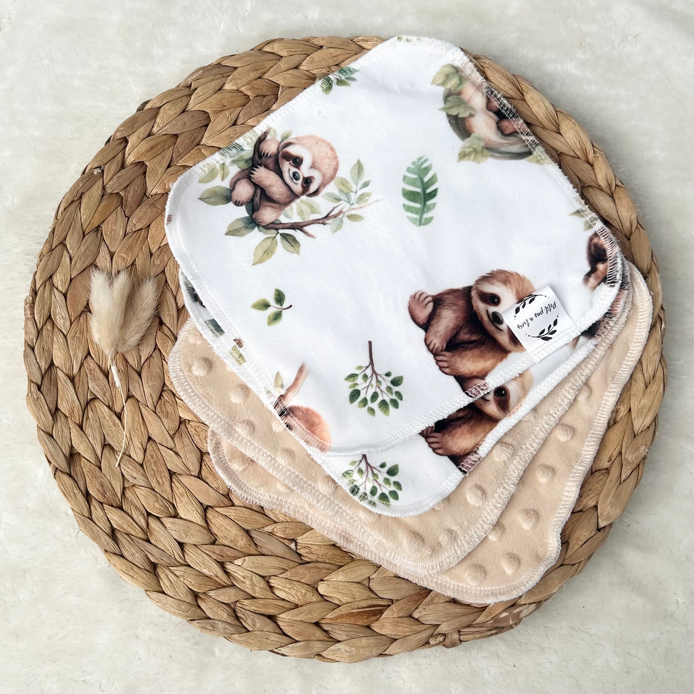 Débarbouillettes réversibles - Paresseux / Latté