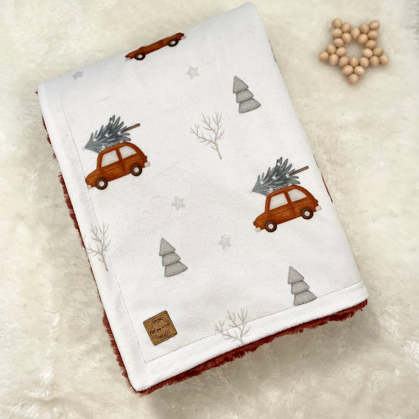 Couverture minky / fourrure - Auto rouge des fêtes