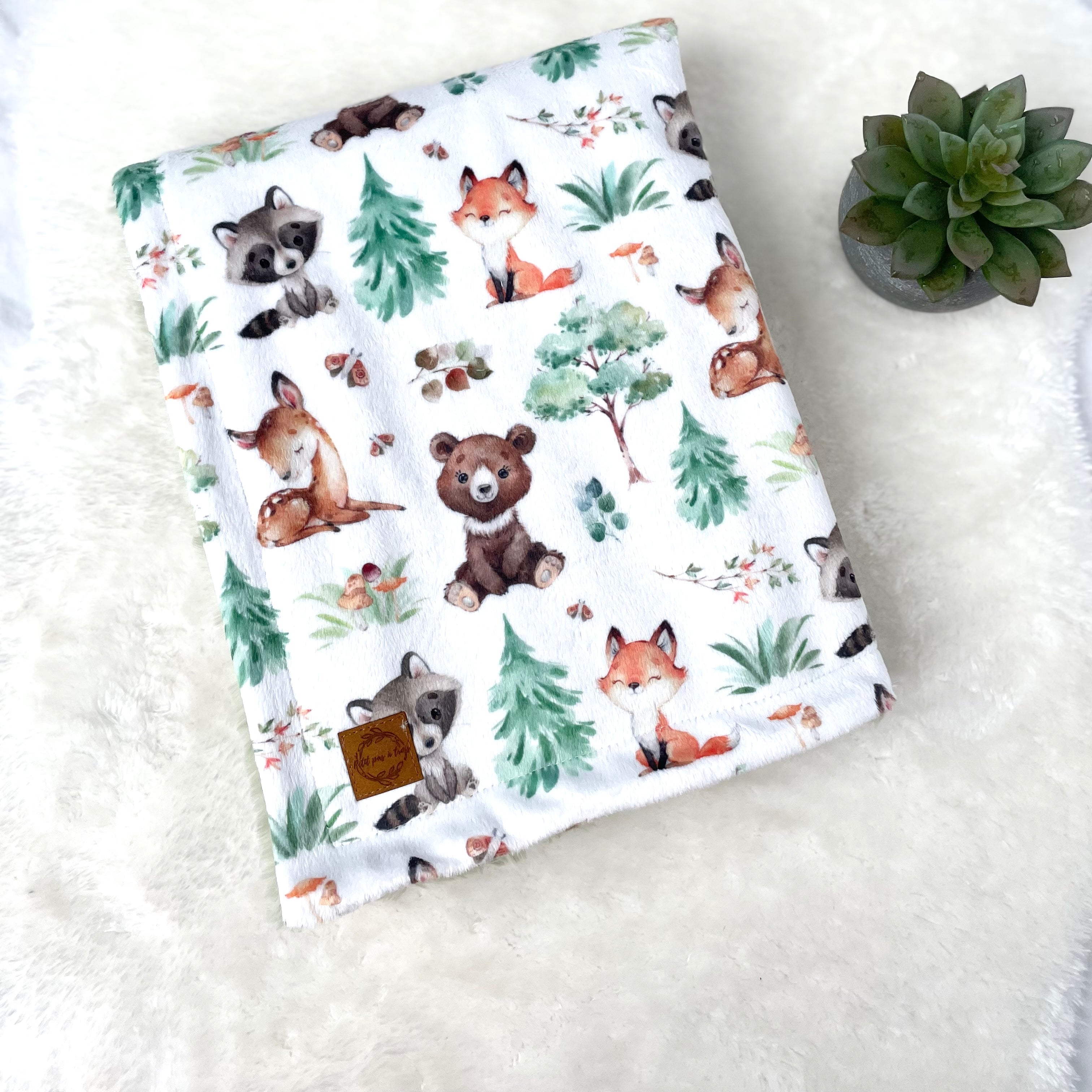 Couverture minky/fourrure - Amis de la forêt