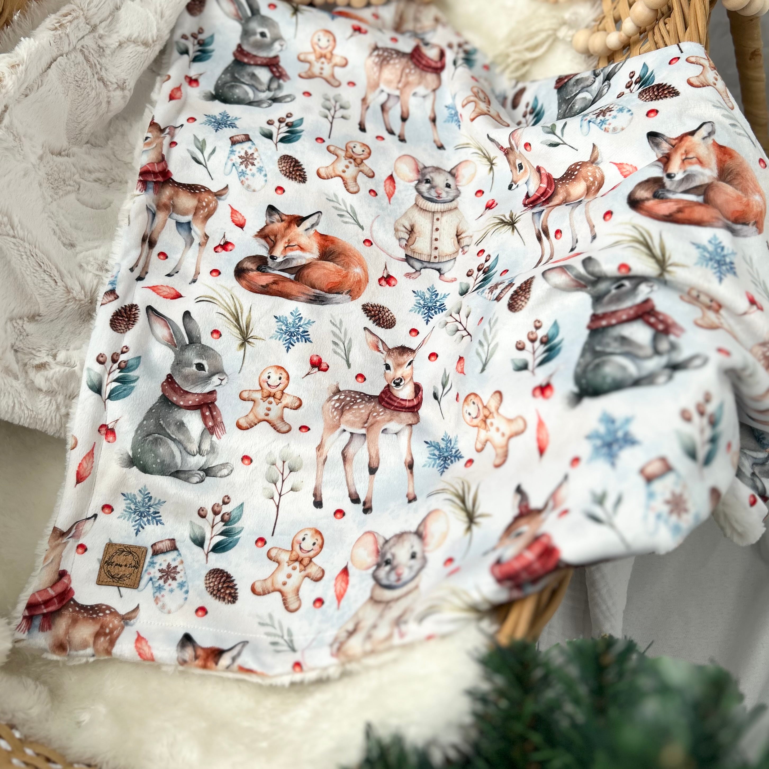 Couverture minky / fourrure - Petits animaux d’hiver