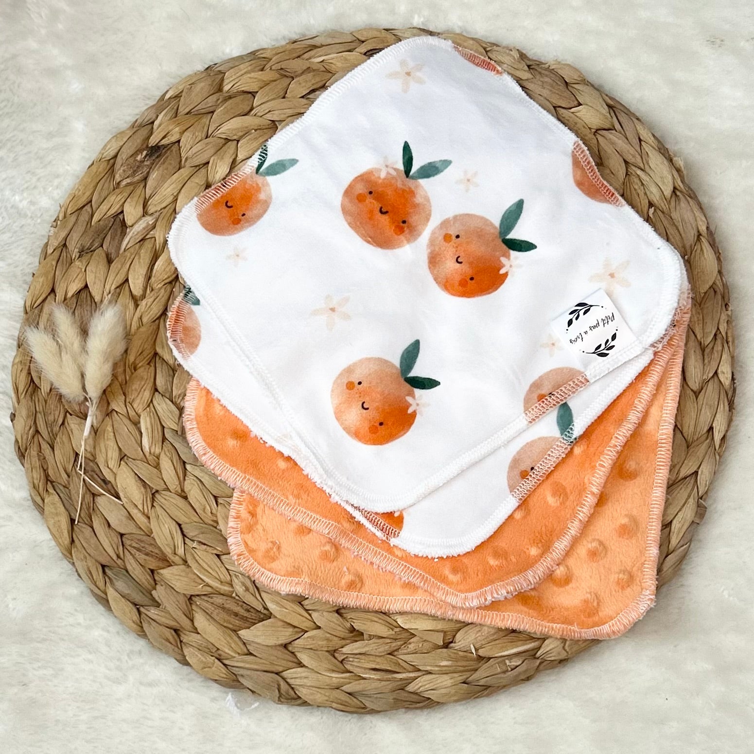 Débarbouillettes réversibles - Petits oranges / Mangue