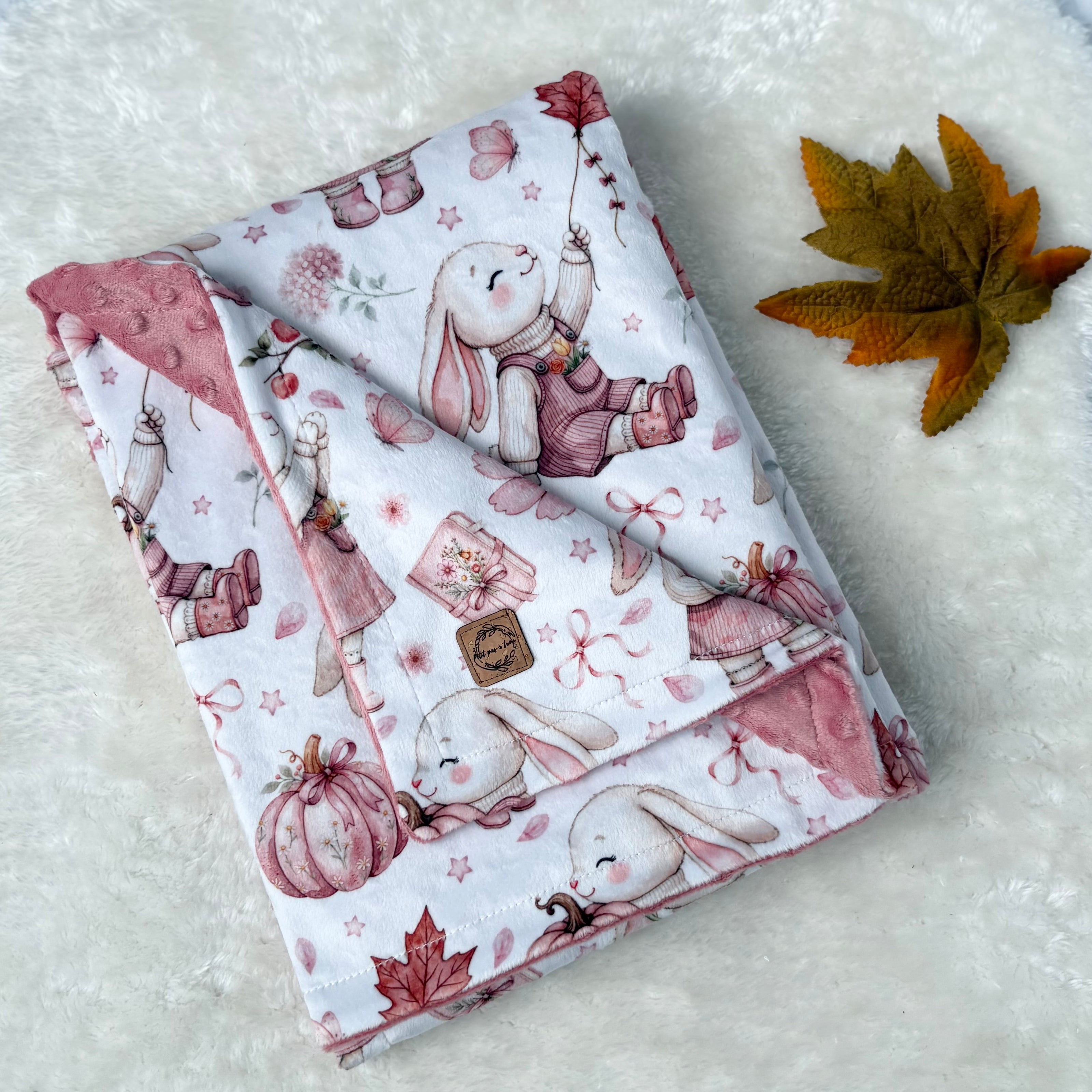 Couverture en minky - Lapinette d’automne