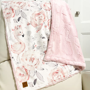 Couverture en minky format bassinette - Flamant rose