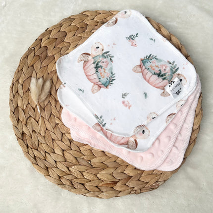 Débarbouillettes réversibles - Tortues fleuris / Quartz