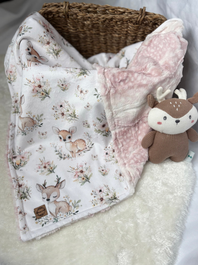 Couverture minky/fourrure - Bambi fleuris