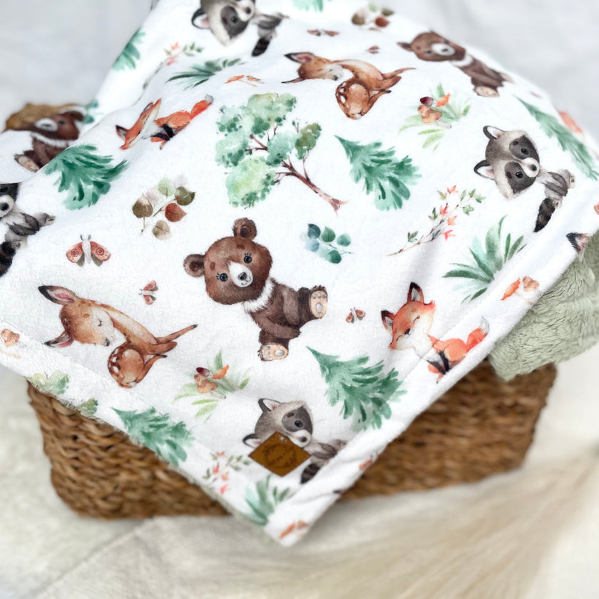 Couverture minky/fourrure - Amis de la forêt