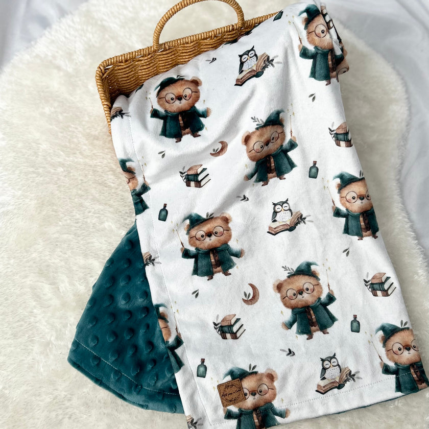 Couverture en minky - Ourson magicien