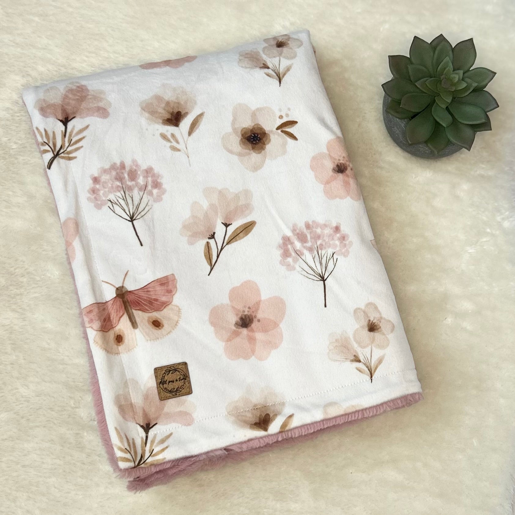 Couverture en minky/fourrure - Floral blush