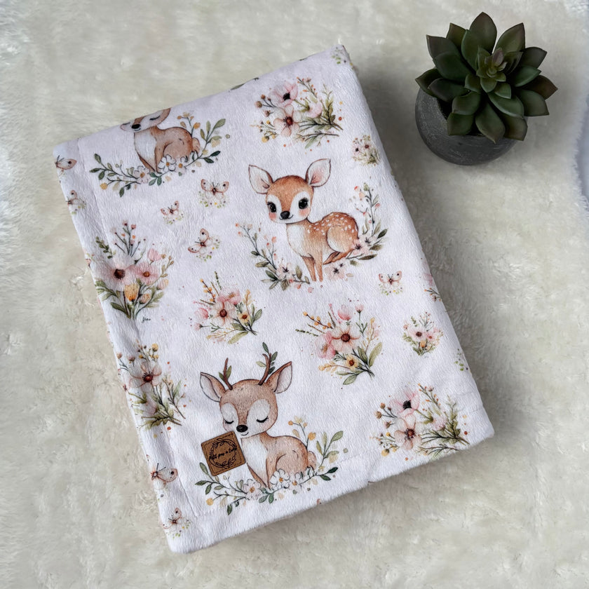 Couverture en minky - Bambi fleuris