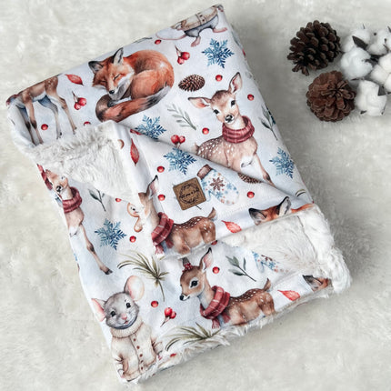 Couverture minky / fourrure - Petits animaux d’hiver