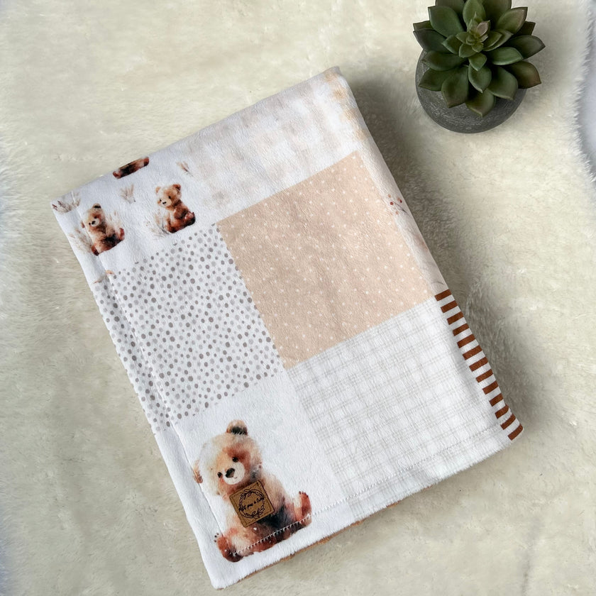 Couverture en minky - Courte-pointe/Ourson au champs de blé