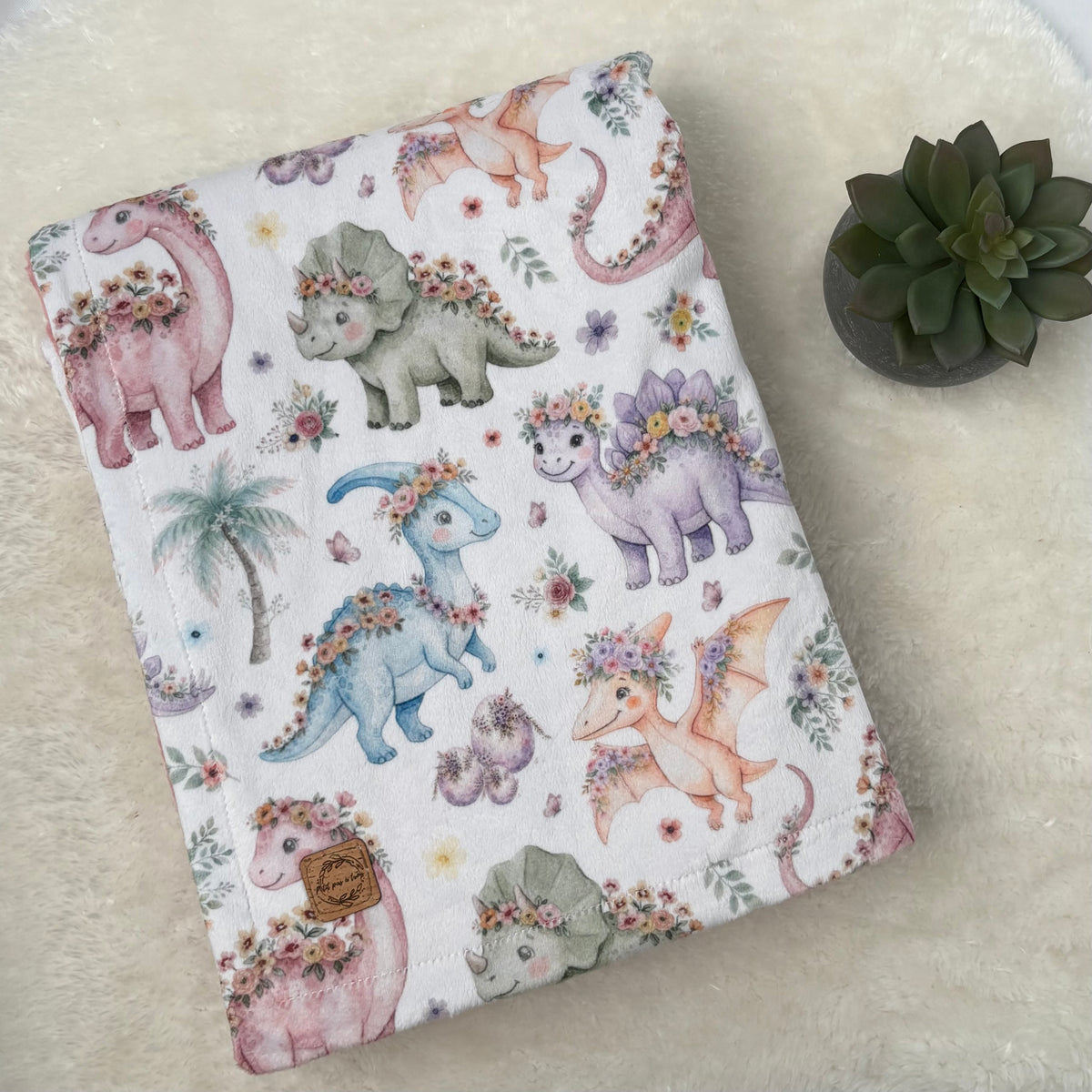 Couverture en minky - Dinos fleuris