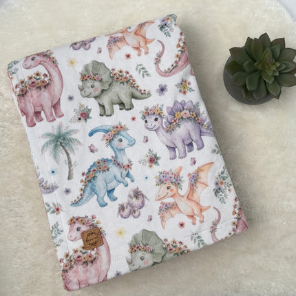 Couverture en minky - Dinos fleuris