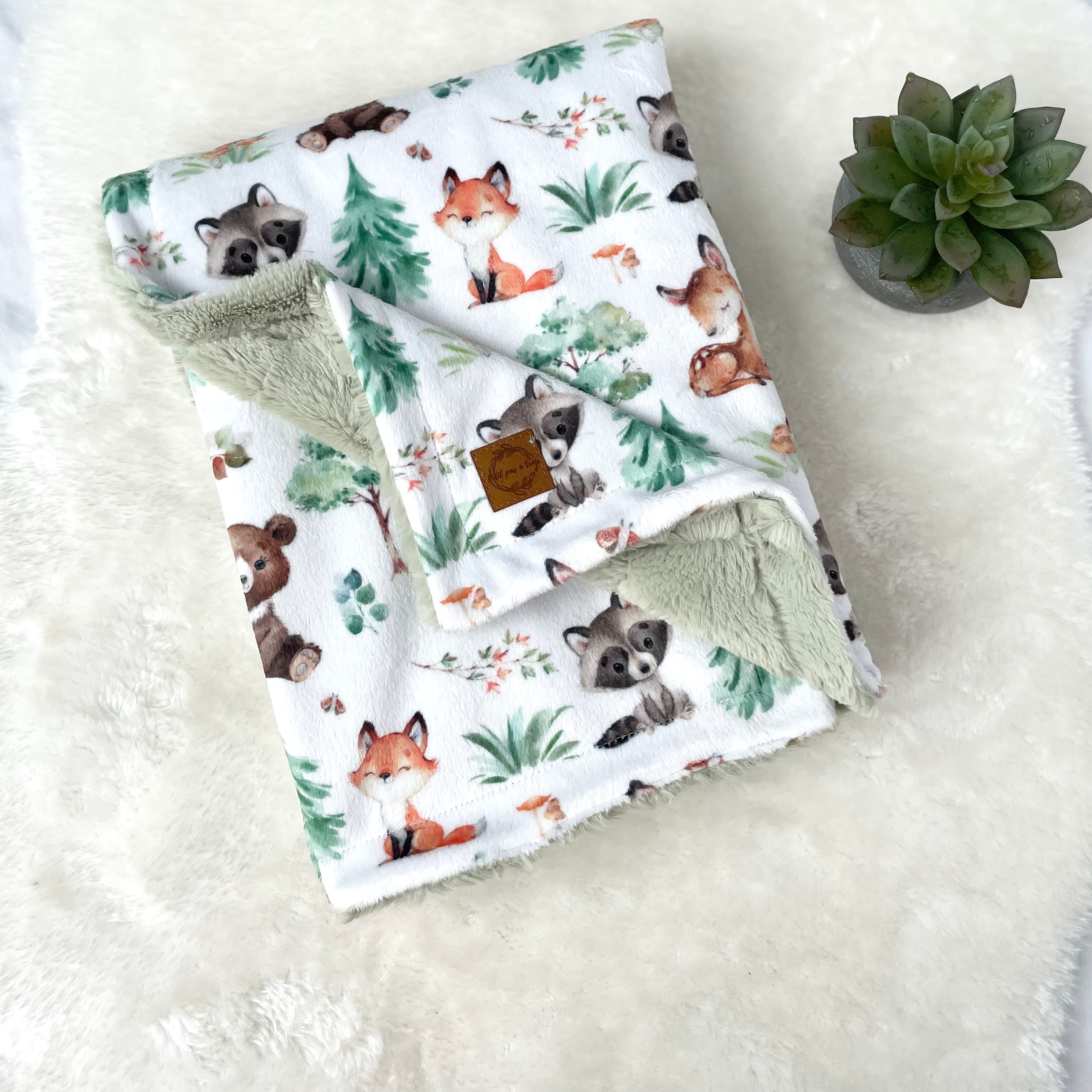Couverture minky/fourrure - Amis de la forêt