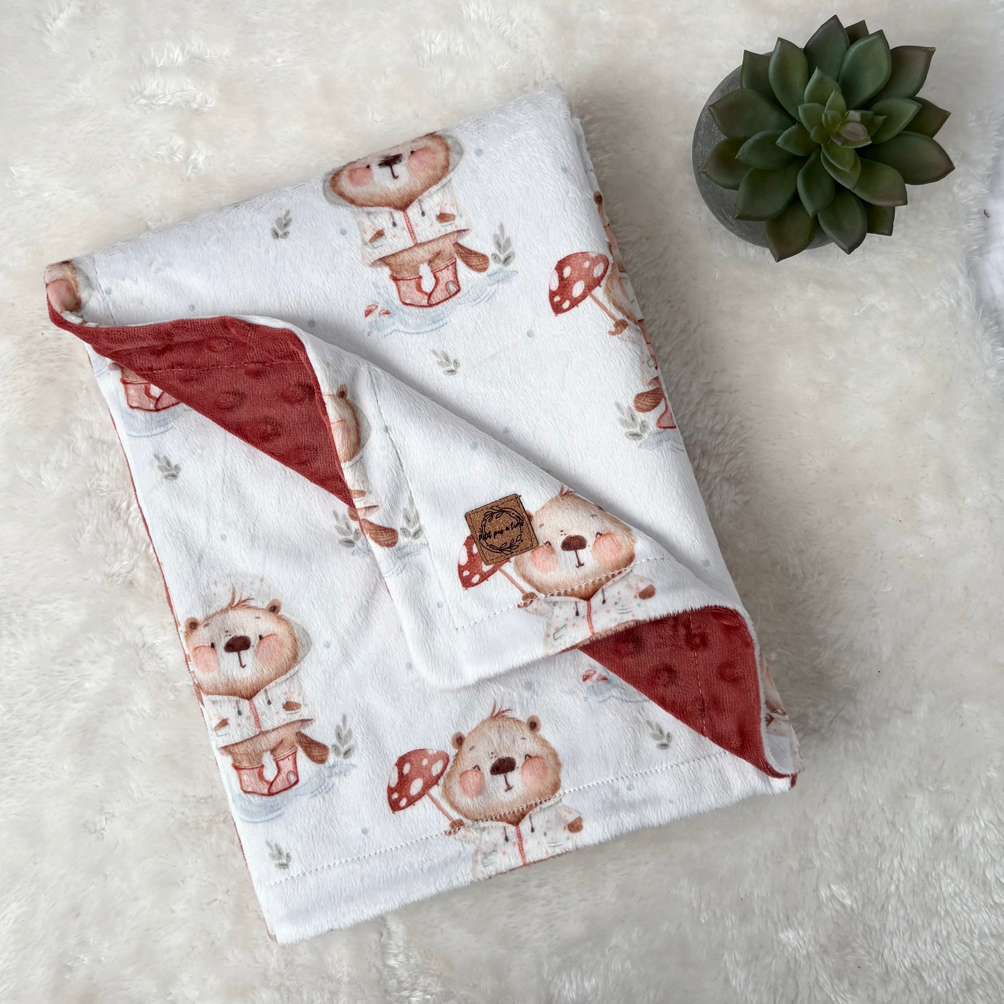 Couverture en minky - Castor sous la pluie