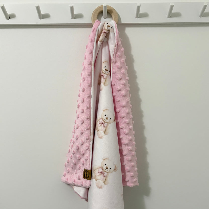 Doudou de transport - Petit ours et boucle rose