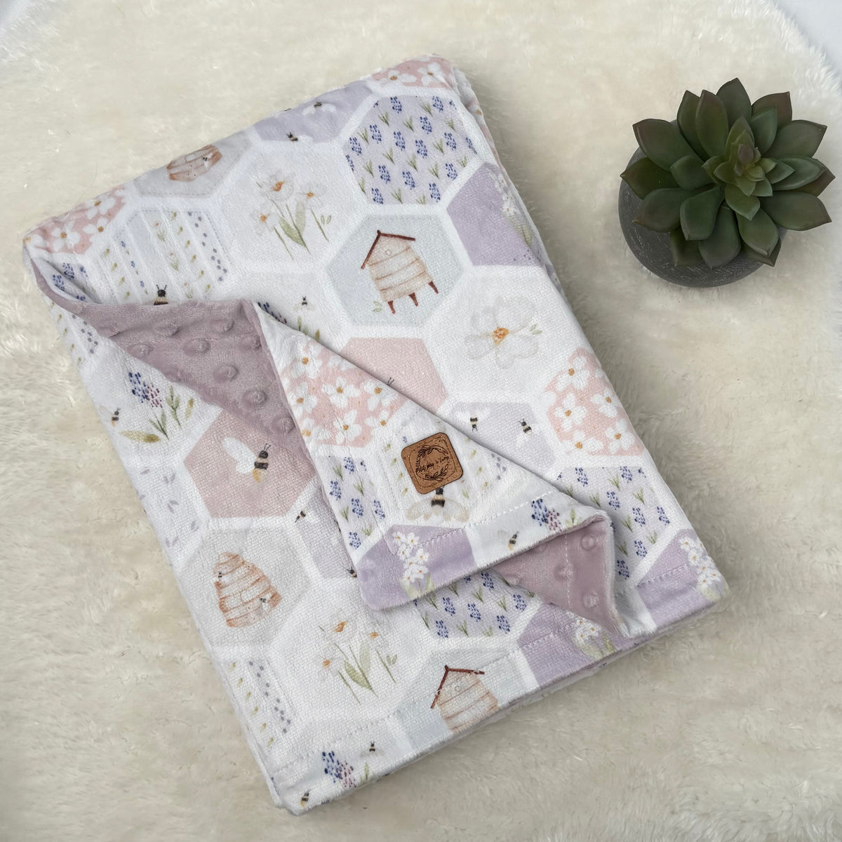 Couverture en minky - Nid d’abeille