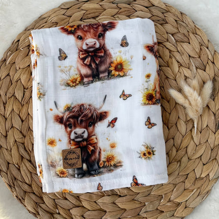 Mousseline de bambou - Vache highland et tournesol