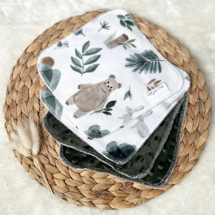 Débarbouillettes réversibles - En forêt / Vert forêt