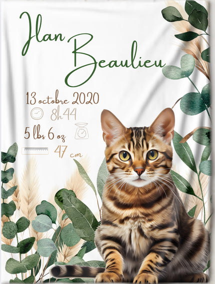 Doudou de naissance personnalisée - Chat feuillages