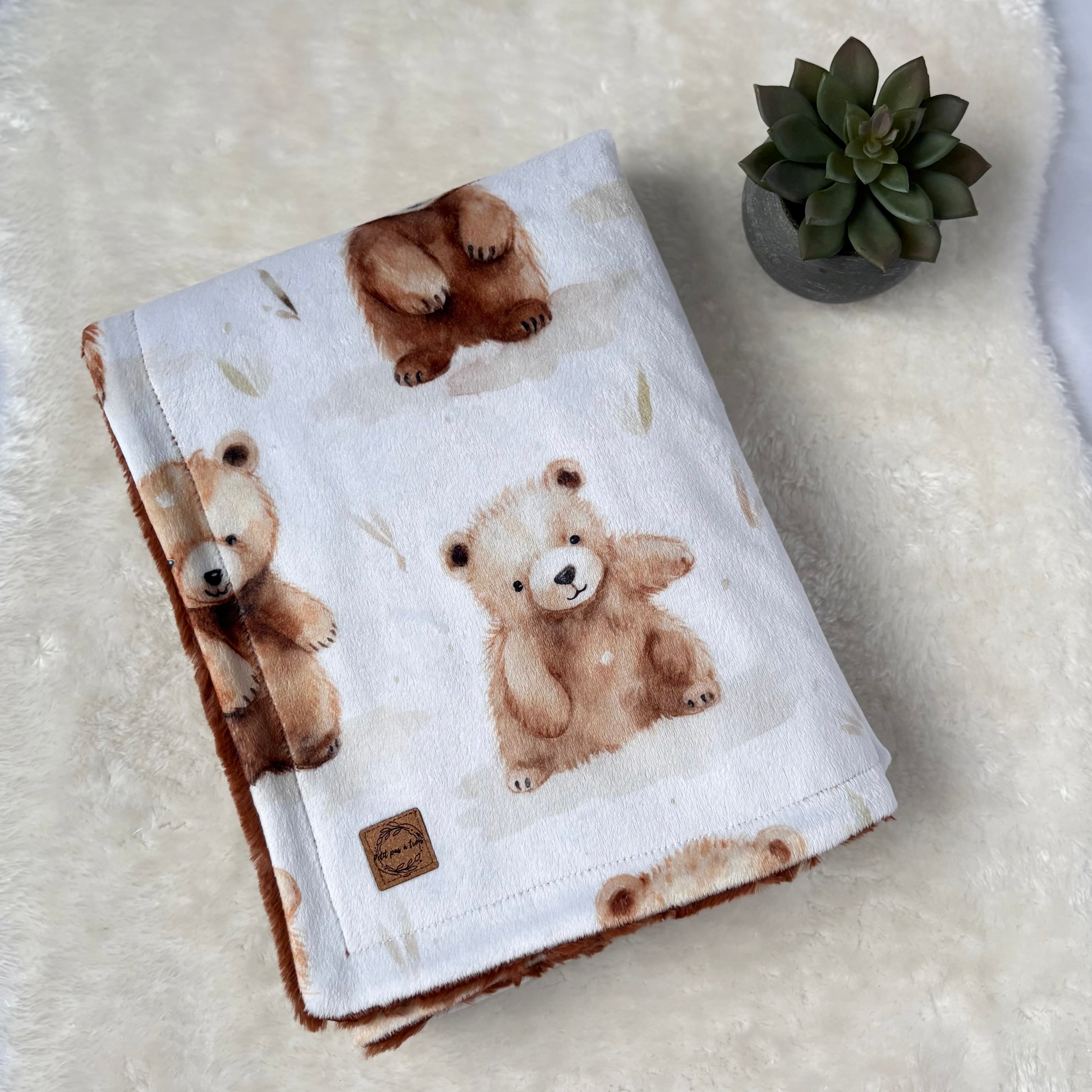 Couverture minky / fourrure - Oursons mignons