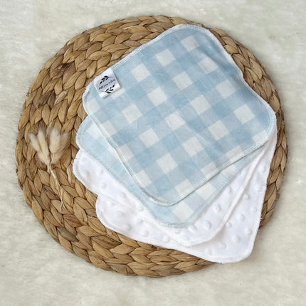 Débarbouillettes réversibles - Gingham bleu / Blanc