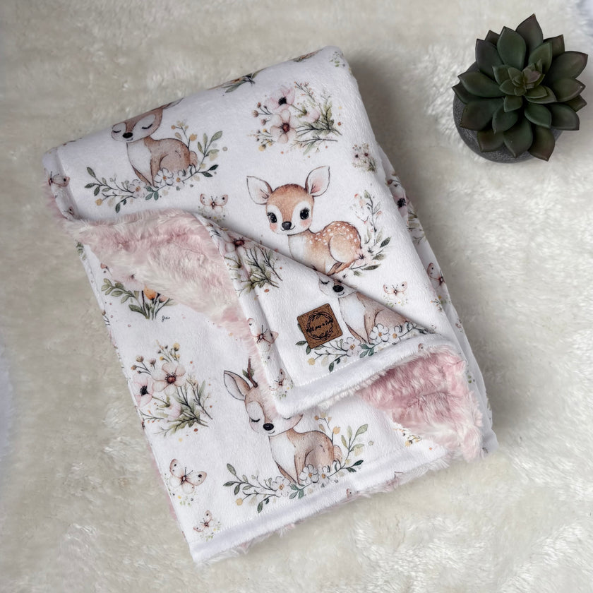Couverture minky/fourrure - Bambi fleuris