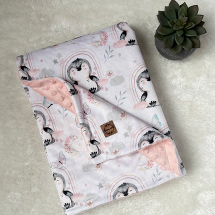 Couverture en minky - Pingouins et arc-en-ciel
