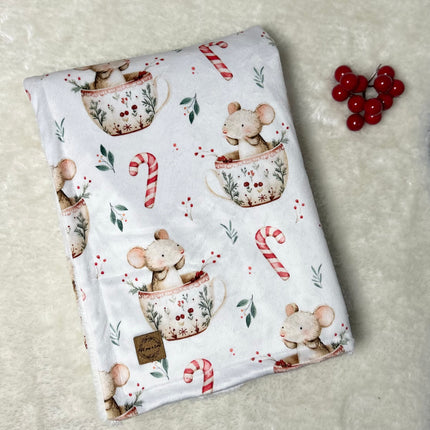 Couverture minky/fourrure - Souris sous le gui